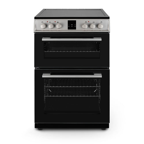 Montpellier MDOC60FS - Silver 60cm Ceramic Double Cooker - 4 Zones, 111L Total Capacity - A/A Energy