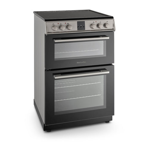 Montpellier MDOC60FS - Silver 60cm Ceramic Double Cooker - 4 Zones, 111L Total Capacity - A/A Energy