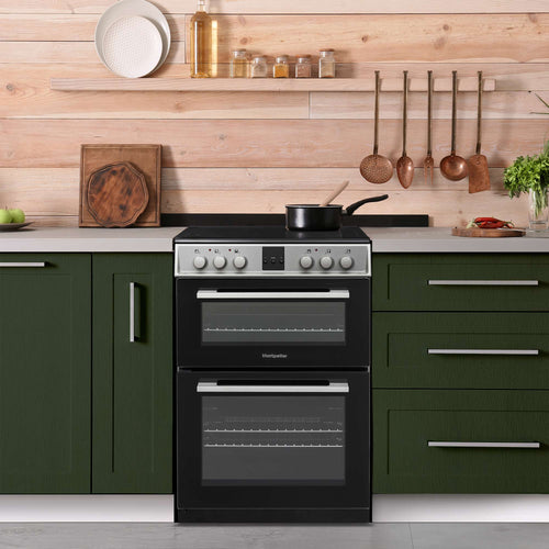 Montpellier MDOC60FS - Silver 60cm Ceramic Double Cooker - 4 Zones, 111L Total Capacity - A/A Energy