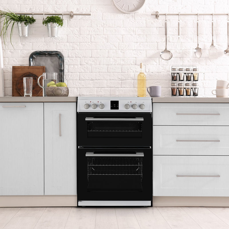 Montpellier MDOC60FW - White 60cm Ceramic Double Cooker - 72/39L Capacity - A/A Energy