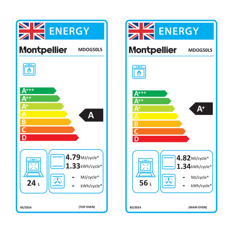 Montpellier MDOG50LS - Silver 4 Zone Gas Cooker - Catalytic cleaning - A/A+ energy