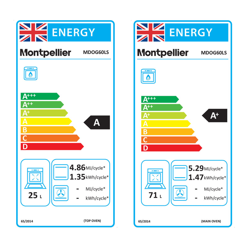 Montpellier MDOG60LS - Silver 4 Zone Gas Cooker - A/A+