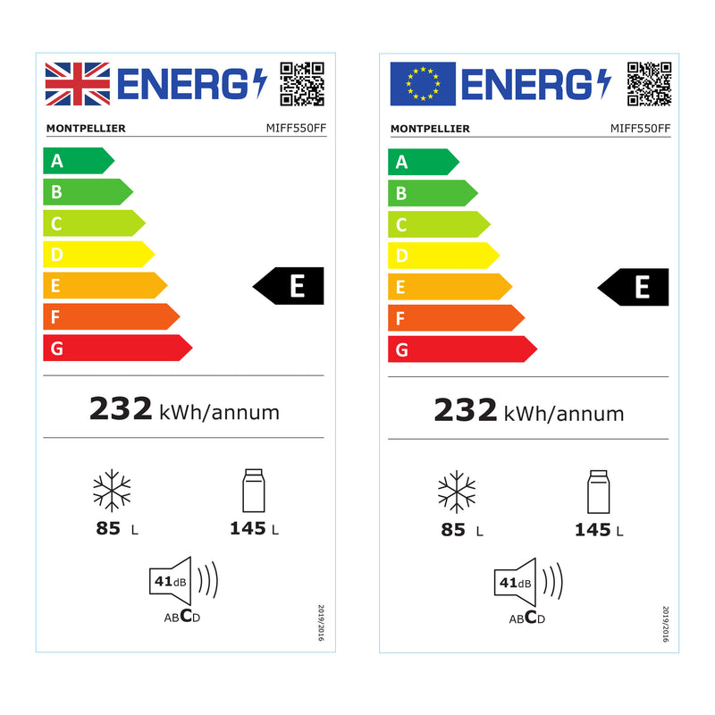 Montpellier MIFF550FF - White Integrated Frost Free Fridge Freezer - 230 Litres - Energy Rating E