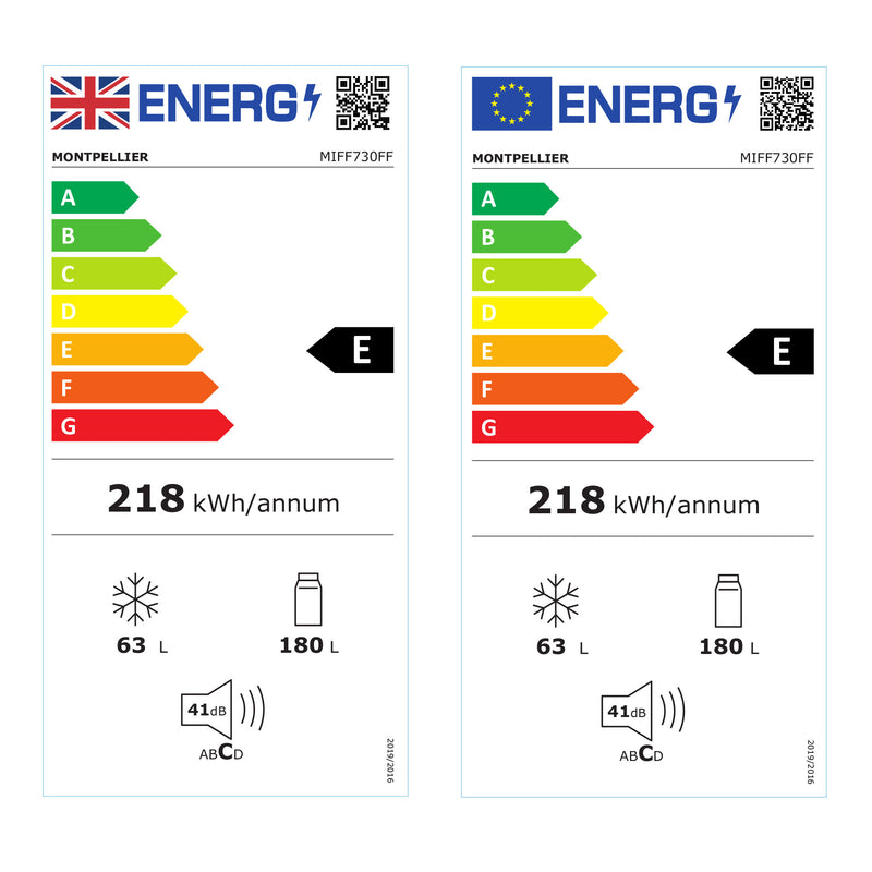 Montpellier MIFF730FF - White Integrated Frost Free Fridge Freezer - 243L Capacity - E Energy Rating