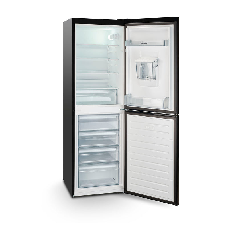 Montpellier MLF1770EKWD - Black Low Frost Fridge Freezer with Water Dispenser - 277L Capacity - E Energy Rating