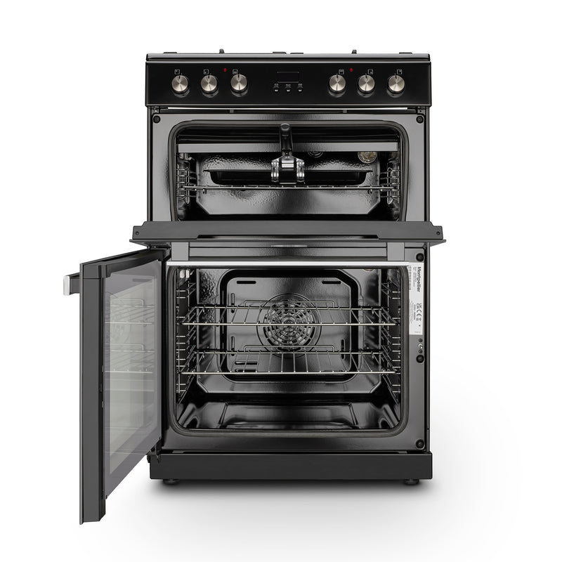 Montpellier MMRDF60FK - Black 60cm Dual Fuel Mini Range Cooker - 72 Litres Main Oven, 39 Litres Top Oven - A/A Energy Rating