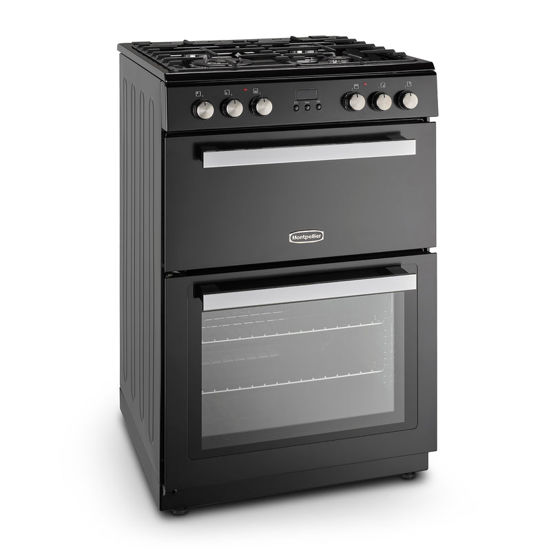 Montpellier MMRDF60FK - Black 60cm Dual Fuel Mini Range Cooker - 72 Litres Main Oven, 39 Litres Top Oven - A/A Energy Rating