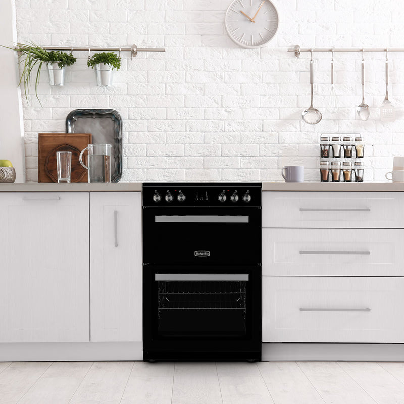 Montpellier MMRDF60FK - Black 60cm Dual Fuel Mini Range Cooker - 72 Litres Main Oven, 39 Litres Top Oven - A/A Energy Rating