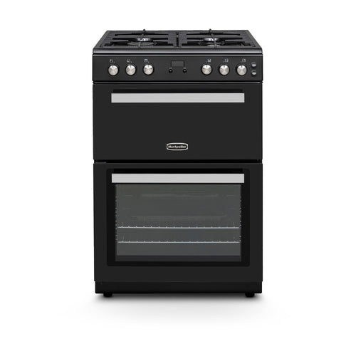 Montpellier MMRG60K - Black 60cm Mini Range Gas Cooker - 4 Burners, Double Oven 71/25L - A+/A Energy Rating