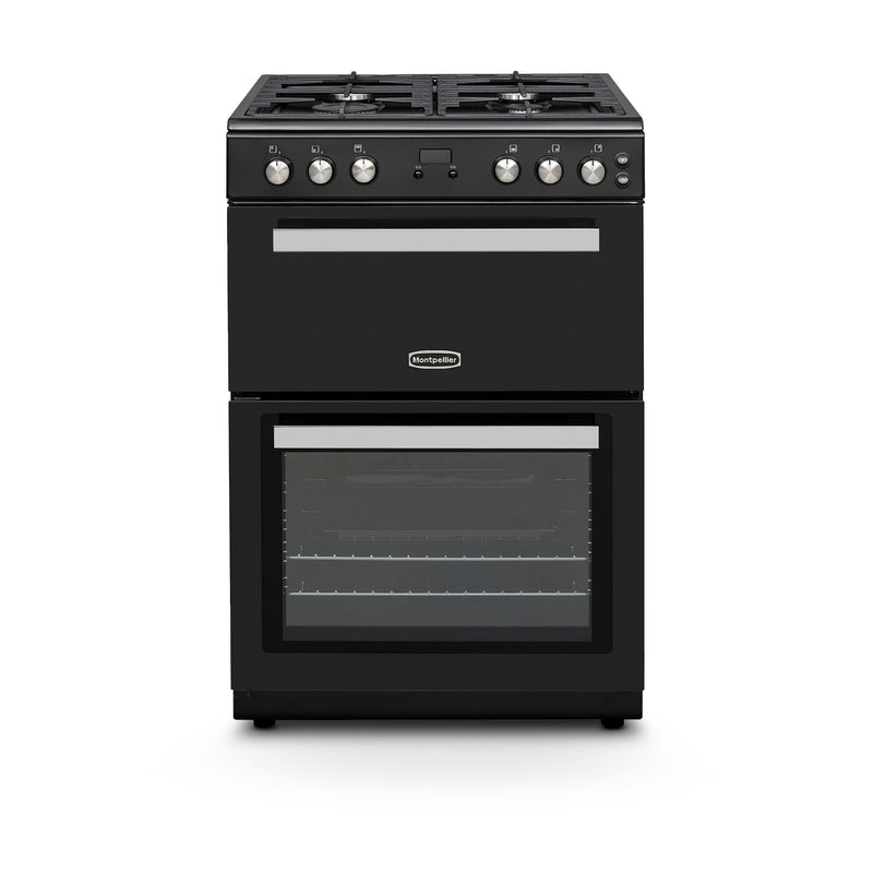 Montpellier MMRG60K - Black 60cm Mini Range Gas Cooker - 4 Burners, Double Oven 71/25L - A+/A Energy Rating