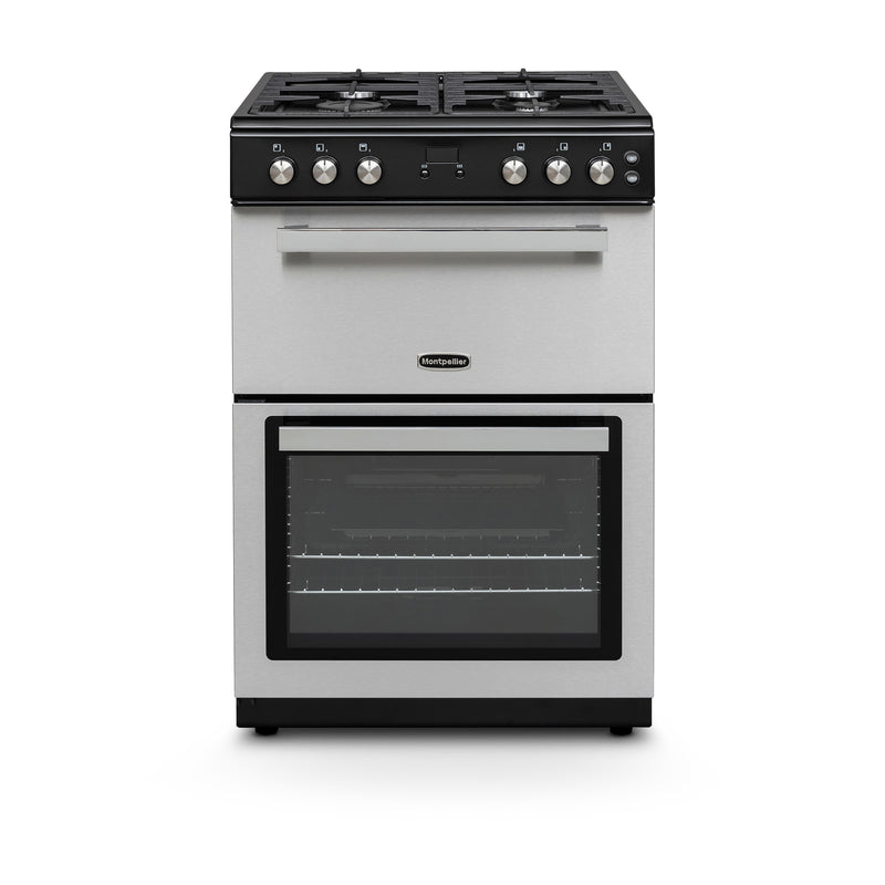 Montpellier MMRG60X - Stainless Steel 60cm Double Oven Gas Range Cooker - 4 Burner Hob - A+ Energy