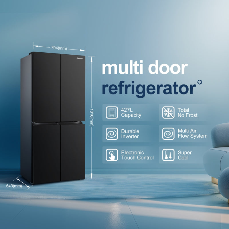 Fridgemaster MQ79395EB - Black American Fridge Freezer - 427L Capacity - E Energy Rating
