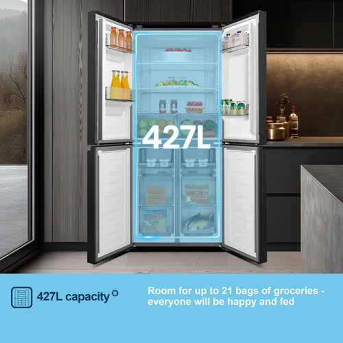 Fridgemaster MQ79395EB - Black American Fridge Freezer - 427L Capacity - E Energy Rating