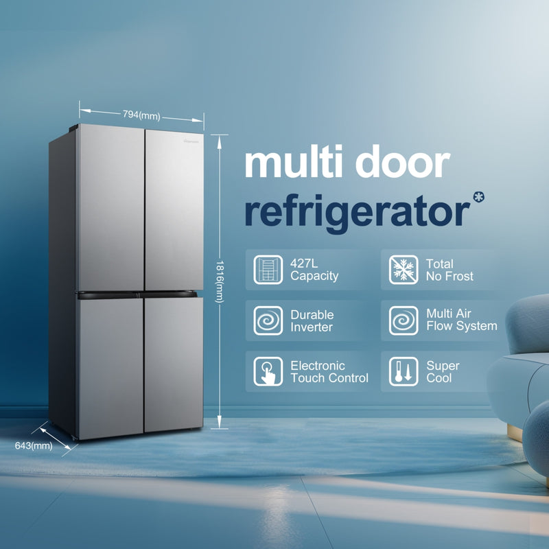 Fridgemaster MQ79395ES - Silver American Fridge Freezer - 427L Capacity - E Energy Rating