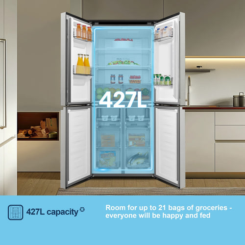 Fridgemaster MQ79395ES - Silver American Fridge Freezer - 427L Capacity - E Energy Rating