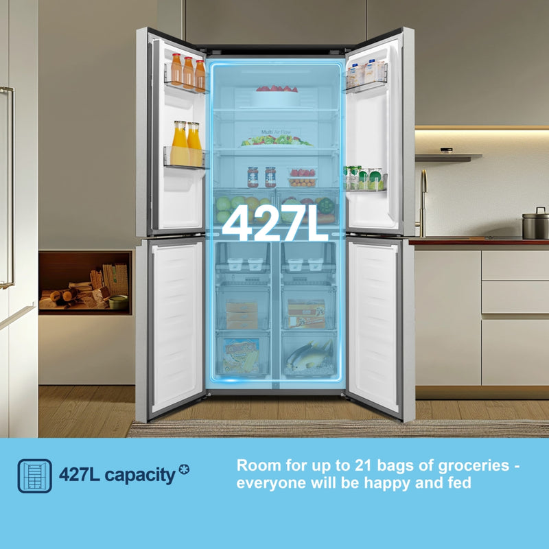 Fridgemaster MQ79395ES - Silver American Fridge Freezer - 427L Capacity - E Energy Rating