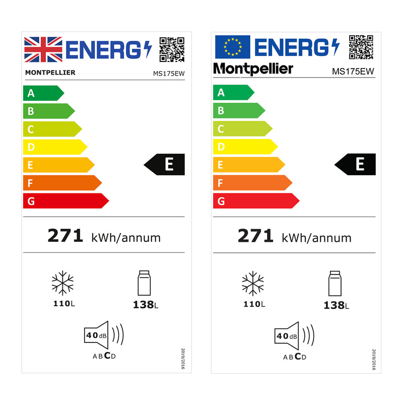Montpellier MS175EW - White Fridge Freezer - 248L Total Capacity - E Energy Rating