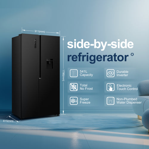 Fridgemaster MS91558DEB - Black American Fridge Freezer - 541L Capacity - E Energy Rating