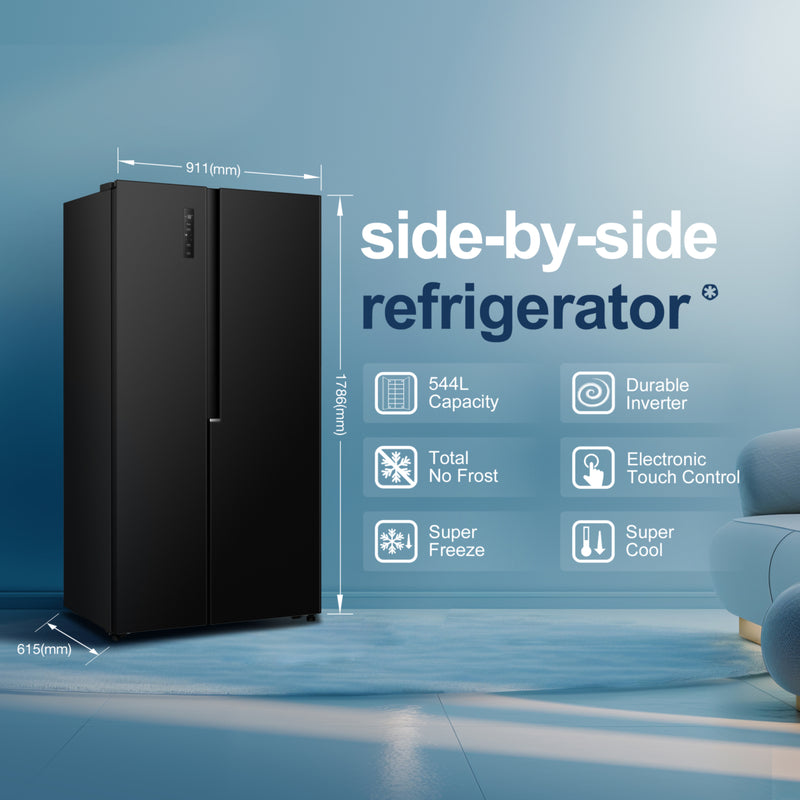 Fridgemaster MS91558EB - Black American Fridge Freezer - 544L - E Energy Rating