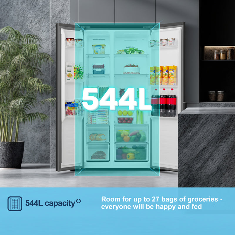 Fridgemaster MS91558EB - Black American Fridge Freezer - 544L - E Energy Rating