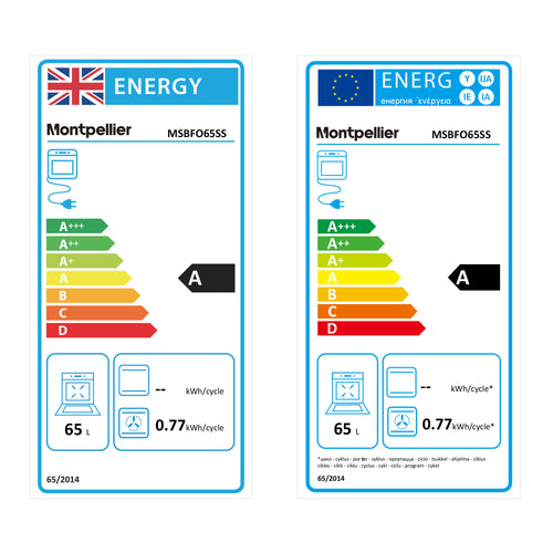 Montpellier MSBFO65SS 65ltr Built In Single Oven In Stainless Steel, 5 Functions - TruFan - A Energy