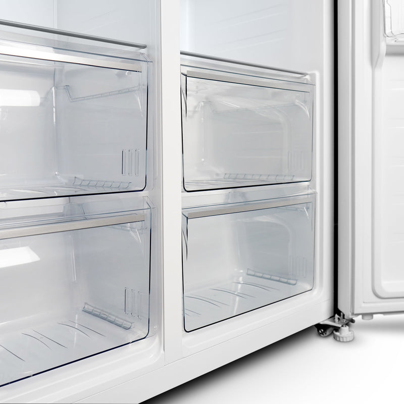 Montpellier MSBS442W - White American Style Side by Side Fridge Freezer - 442L Capacity - E Energy Rating - Display