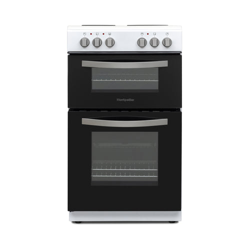 Montpellier MTCE50W - White 50cm Twin Cavity Electric Cooker - Solid Plate Hobs - Energy Rating Unavailable