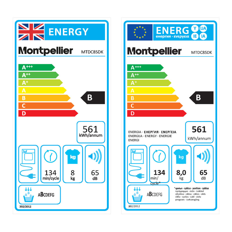 Montpellier MTDC8SDK - Black 8KG Condenser Tumble Dryer - B energy
