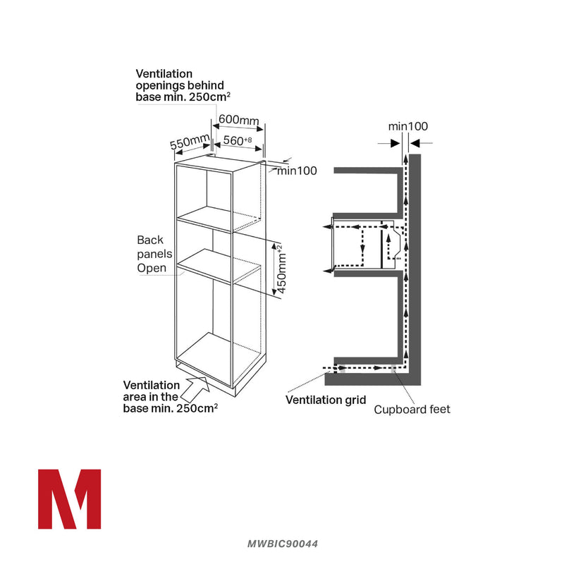 Montpellier MWBIC90044 - Stainless Steel Built-In Combi Microwave - 44Ltr - 900W