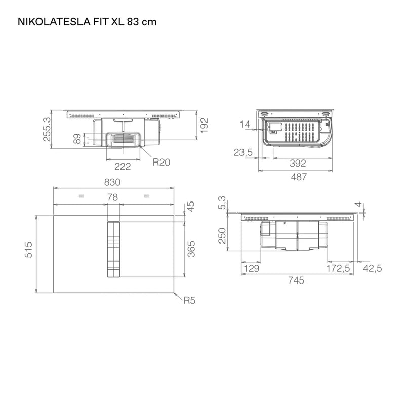 Elica NT-FIT-XL-RAW - Matt Black Vented Induction Hob - 83cm 4 Zones - A Energy