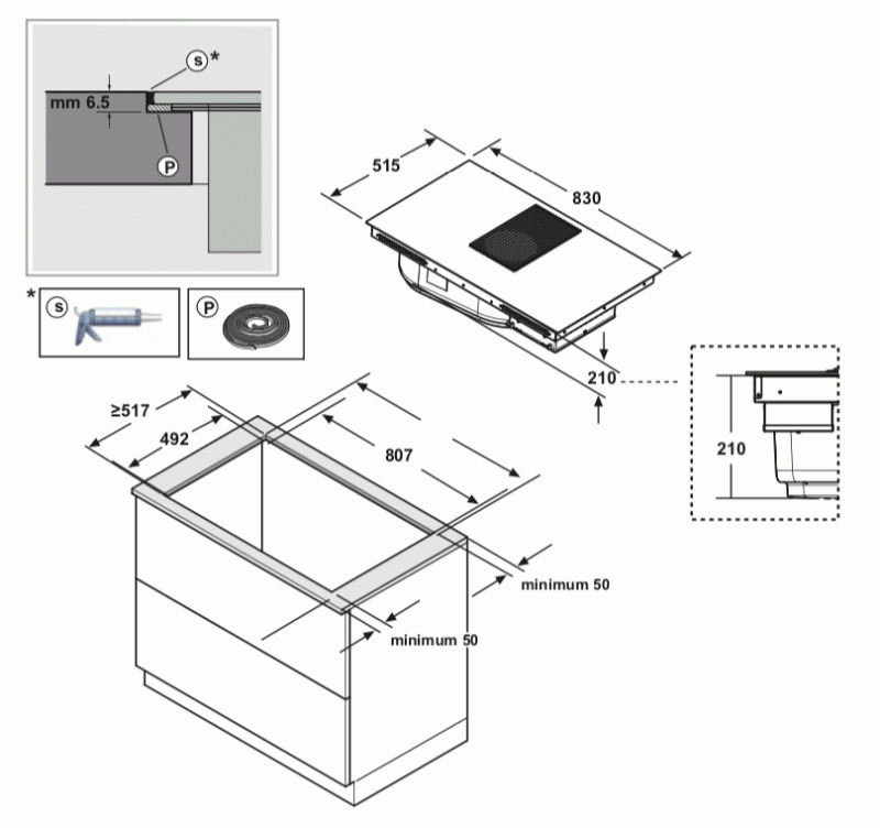 Elica NT-LIBRA-BLK-DO - Black 83cm Venting Induction Hob - 4 Zones