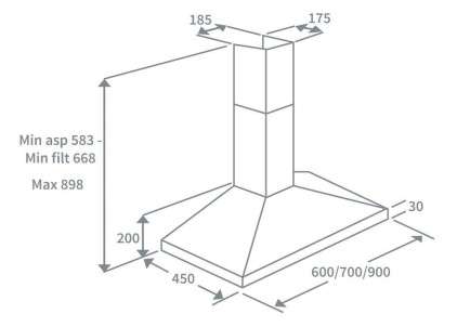 Prima PRCH020 - Stainless Steel 60cm Chimney Extractor - 379 m³/h - D energy