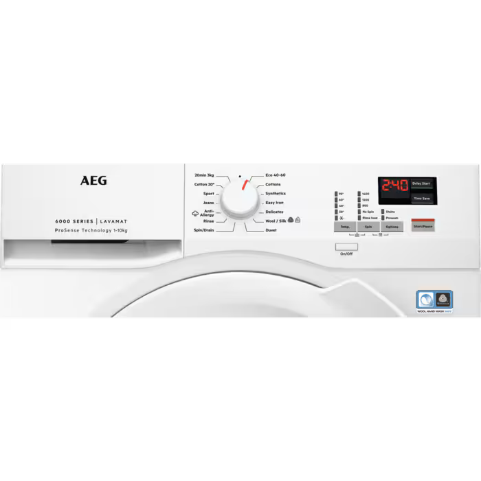 AEG L6FBK841B - 6000 Series White Freestanding 8KG Washing Machine - 1400 RPM - A energy - Display