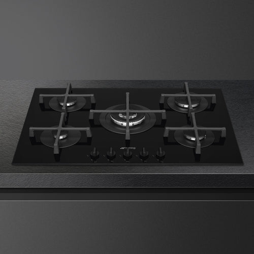 Smeg PV275B - Black 72cm Gas Hob - 5 Burners - Glass Surface