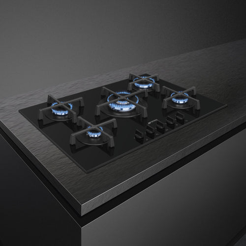 Smeg PV275B - Black 72cm Gas Hob - 5 Burners - Glass Surface