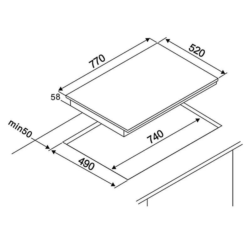 Teknix SCIH77SL - Black 77cm Induction Hob - 4 Zones with Flex Areas