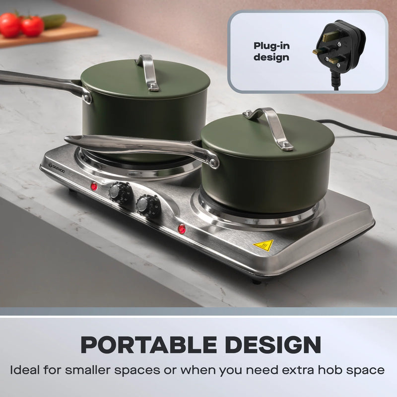 Daewoo SDA1732GE - Black Hobs - 2x Hot Plates - Stainless Steel