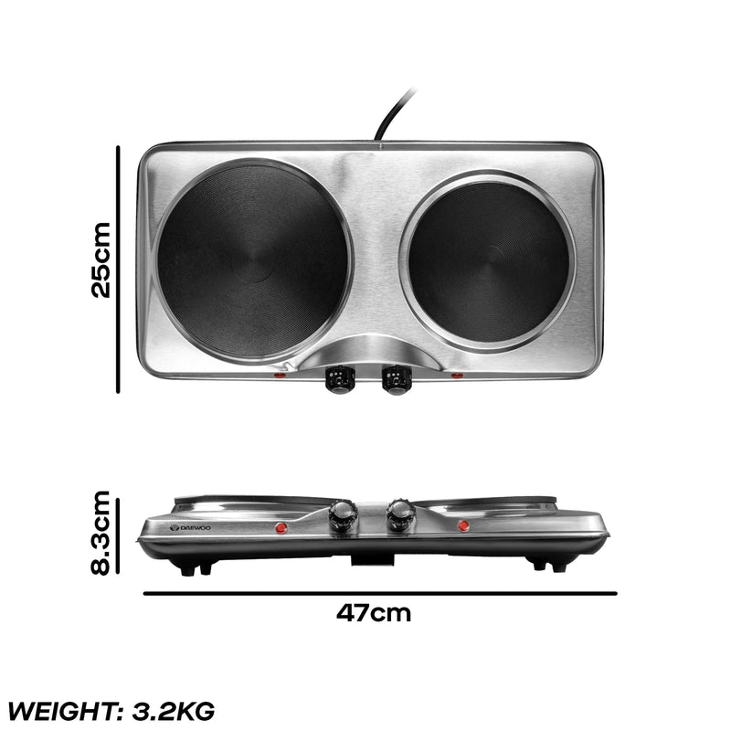 Daewoo SDA1732GE - Black Hobs - 2x Hot Plates - Stainless Steel