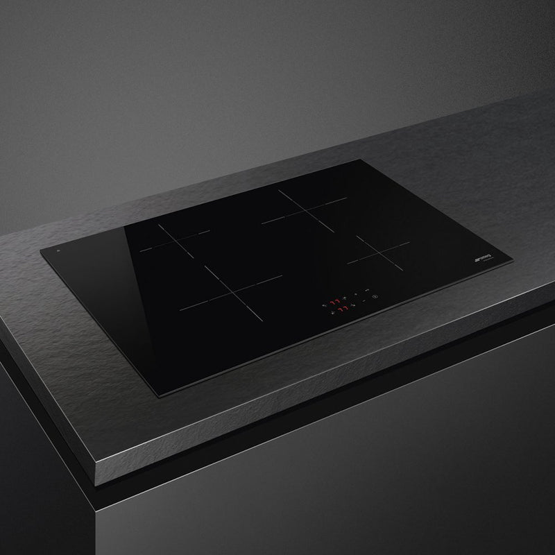 Smeg SI2741D - Black 80cm 4 Zone Induction Hob HARD WIRED - Touch Controls - 9 Power Levels