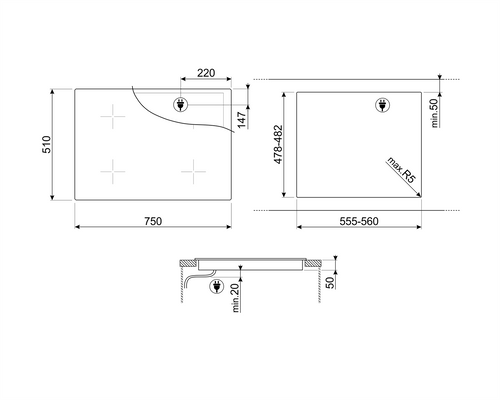 SMEG SI4742D - Black Induction Hob - 4 Zones - B Energy