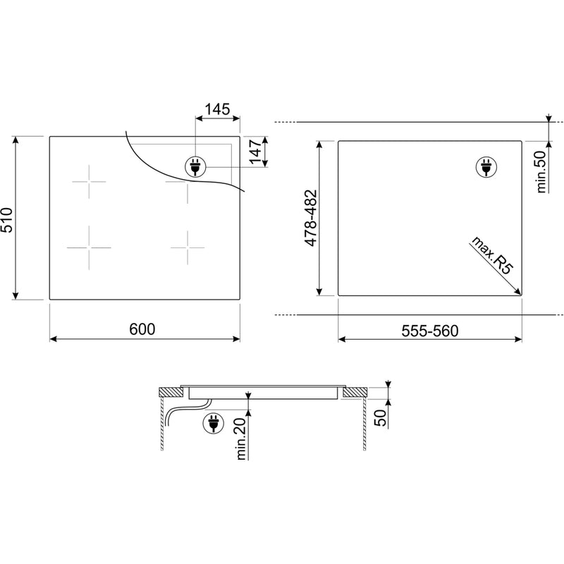 Smeg SIM3644MB - Black Induction Hob - 60cm - 4 Zones