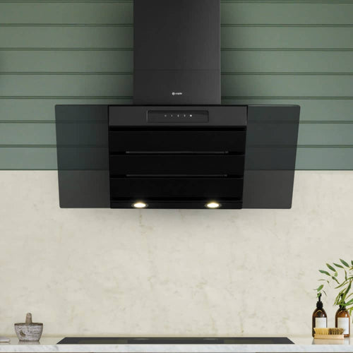 Caple SP912BK - Black Glass 90cm Wall Chimney Cooker Hood - 612m3/h - A energy