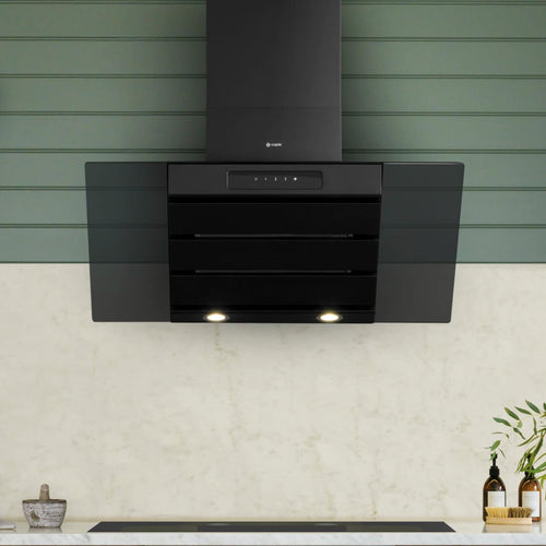 Caple SP912BK - Black Glass 90cm Wall Chimney Cooker Hood - 612m3/h - A energy