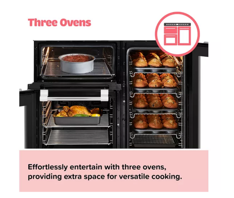 Leisure PR100F530K - Black 100cm Dual Fuel Range Cooker - 3 Ovens, 5 Burners, 75L Capacity - A Energy Rating