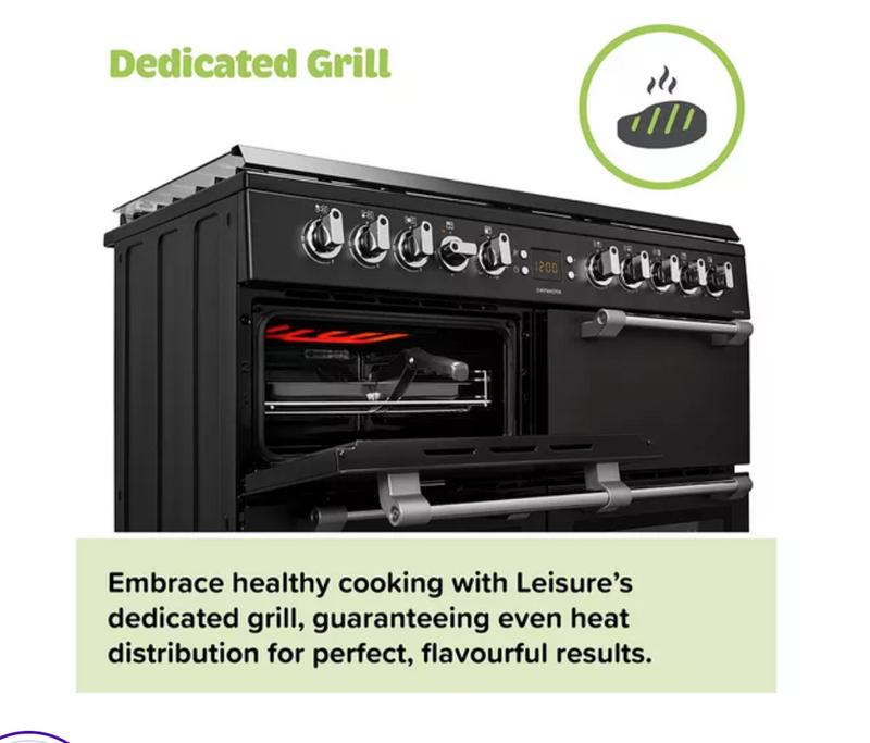 Leisure PR100F530K - Black 100cm Dual Fuel Range Cooker - 3 Ovens, 5 Burners, 75L Capacity - A Energy Rating