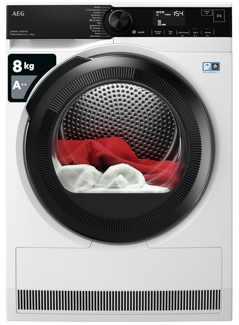 AEG TR848P4B - White Wi-Fi connnected - 8KG Heat Pump Tumble Dryer - Sensor Dry - A++ Energy