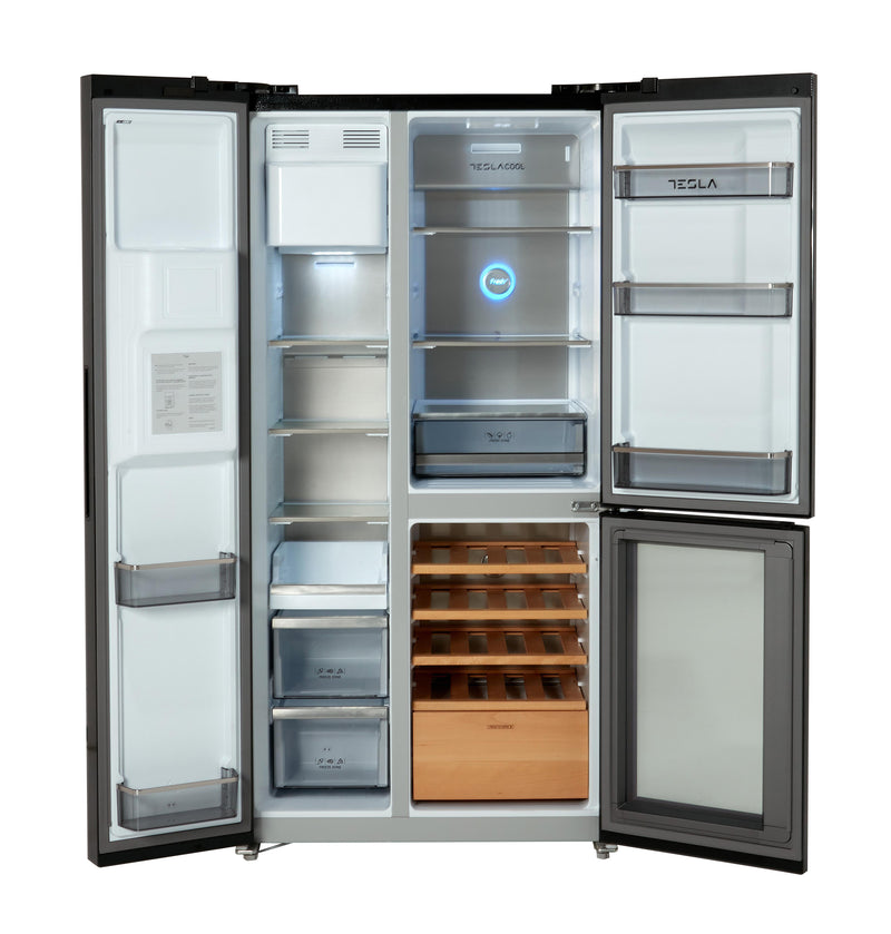 Tesla T530TDBG - Black American Fridge Freezer - 529L - E Energy Rating