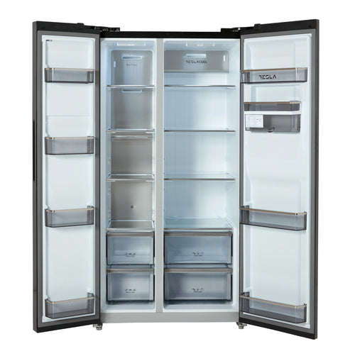 Tesla T582SBSB - Black American Fridge Freezer - 582L - E Energy Rating