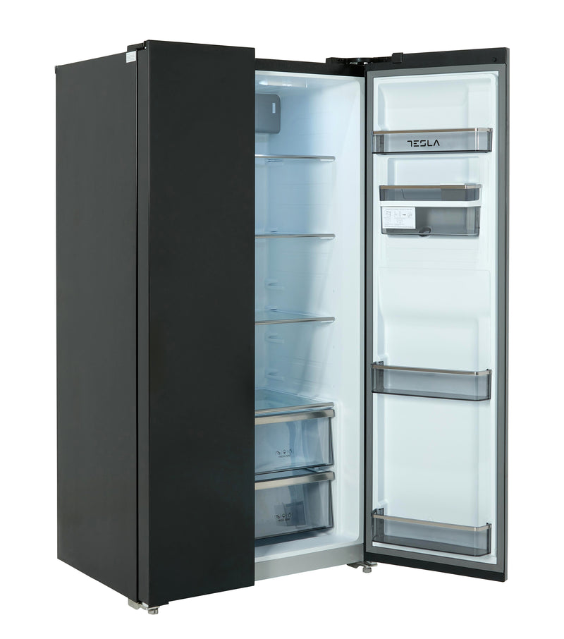 Tesla T582SBSB - Black American Fridge Freezer - 582L - E Energy Rating