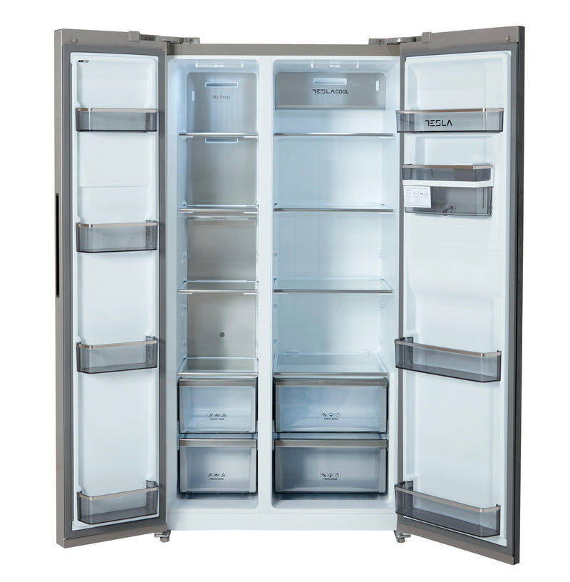 Tesla T582SBSX - Stainless Steel American Fridge Freezer - 582L - E Energy Rating